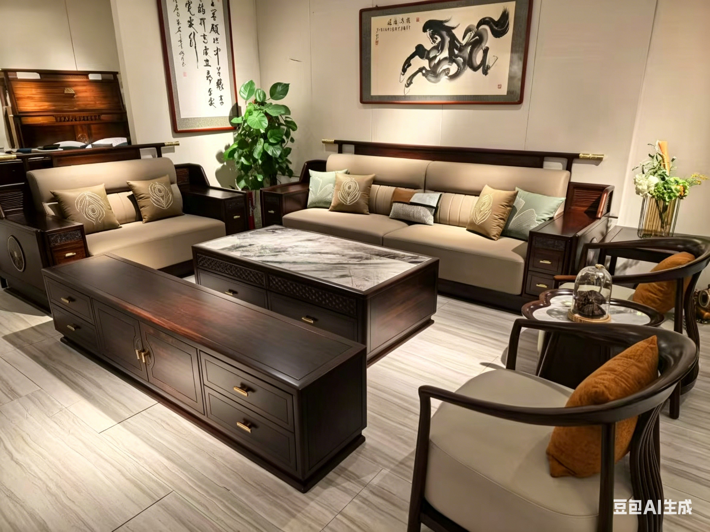 Solid Wood Fabric Sofa