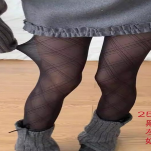 Stripe Big Square Grid Black Stockings（2550）