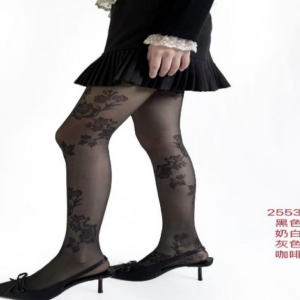 Rose Print Black Sheer Tights （2553）