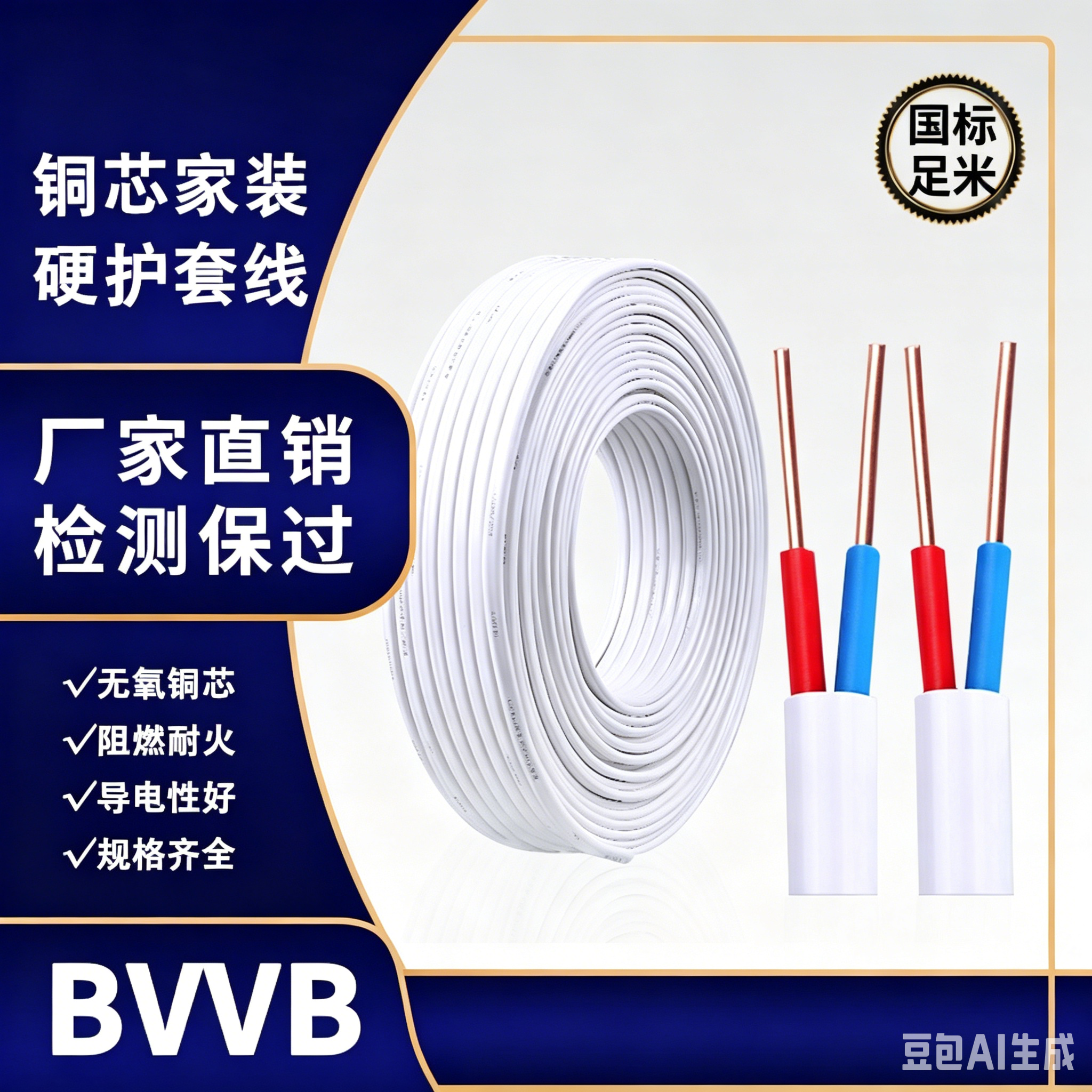 Zhuhai BVVB Solid‑Core Flat Sheathed Cable for Household Wiring
